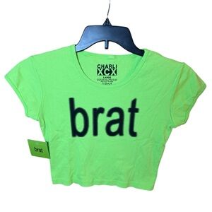 Charli XCX Official 'Brat' Lime Green Crop Baby Tee Size Large Women’s Junior’s